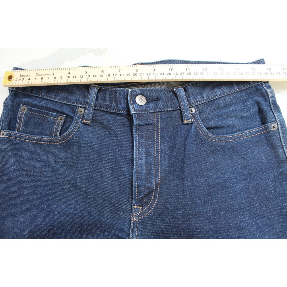 Uniqlo Selvedge Jeans Mens 32 Dark Indigo Slim Straight Red Line Denim - Picture 4 of 14